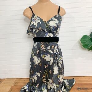 Cinq à Sept Asymmetrical Floral Dress in Black and White